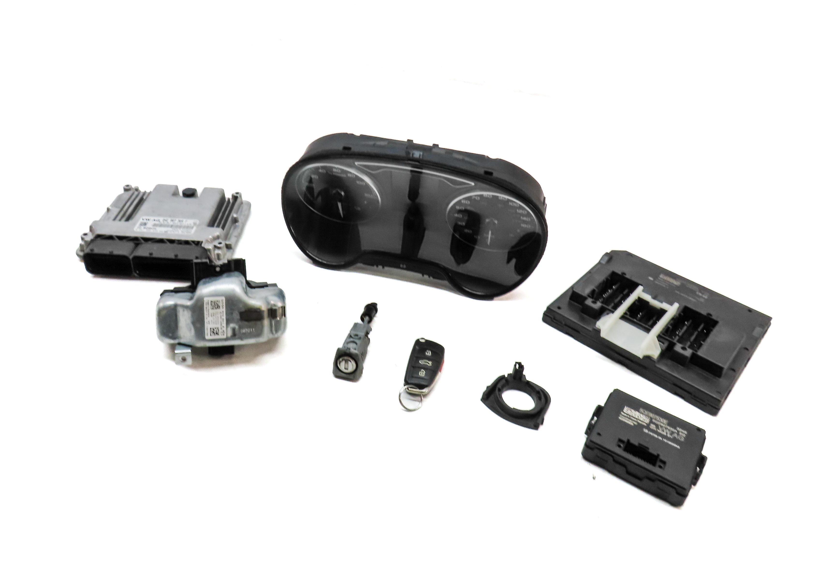 16-18 AUDI A3 E-TRON HYBRID (8V) SPEEDOMETER ECM BCM BODY ENGINE MODULE KEY SET — exact item pictured